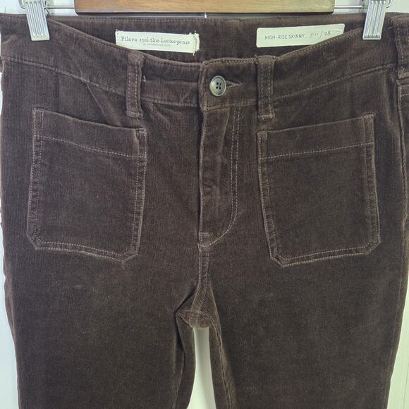 Pilcro Anthropologie Classy Corduroy High Rise Skinny Pants Dark Brown Size 28 - Picture 2 of 10